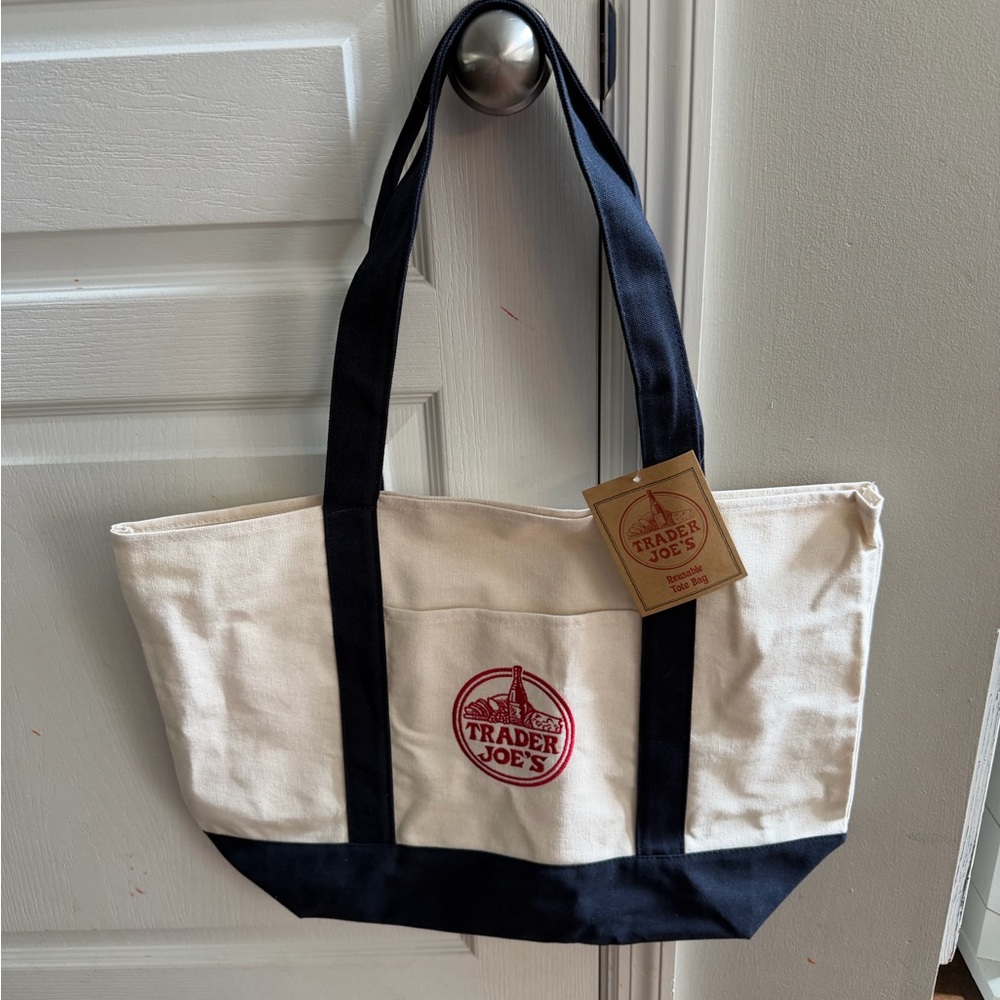 NWT Trader Joe's Navy Big Canvas Tote Bag